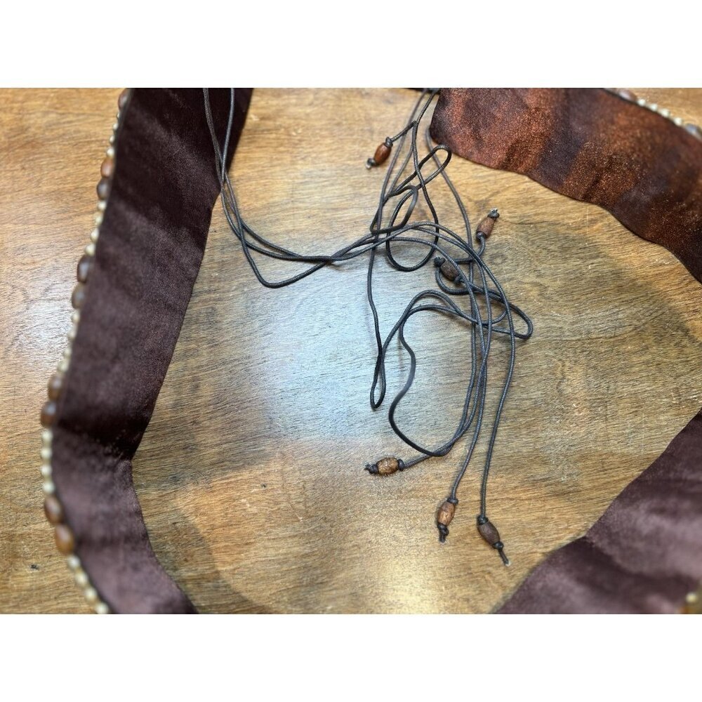 Raj Vintage Deadstock Y2K Brown Gold Beaded Boho Western One Size Belt NEW - Picture 6 of 9